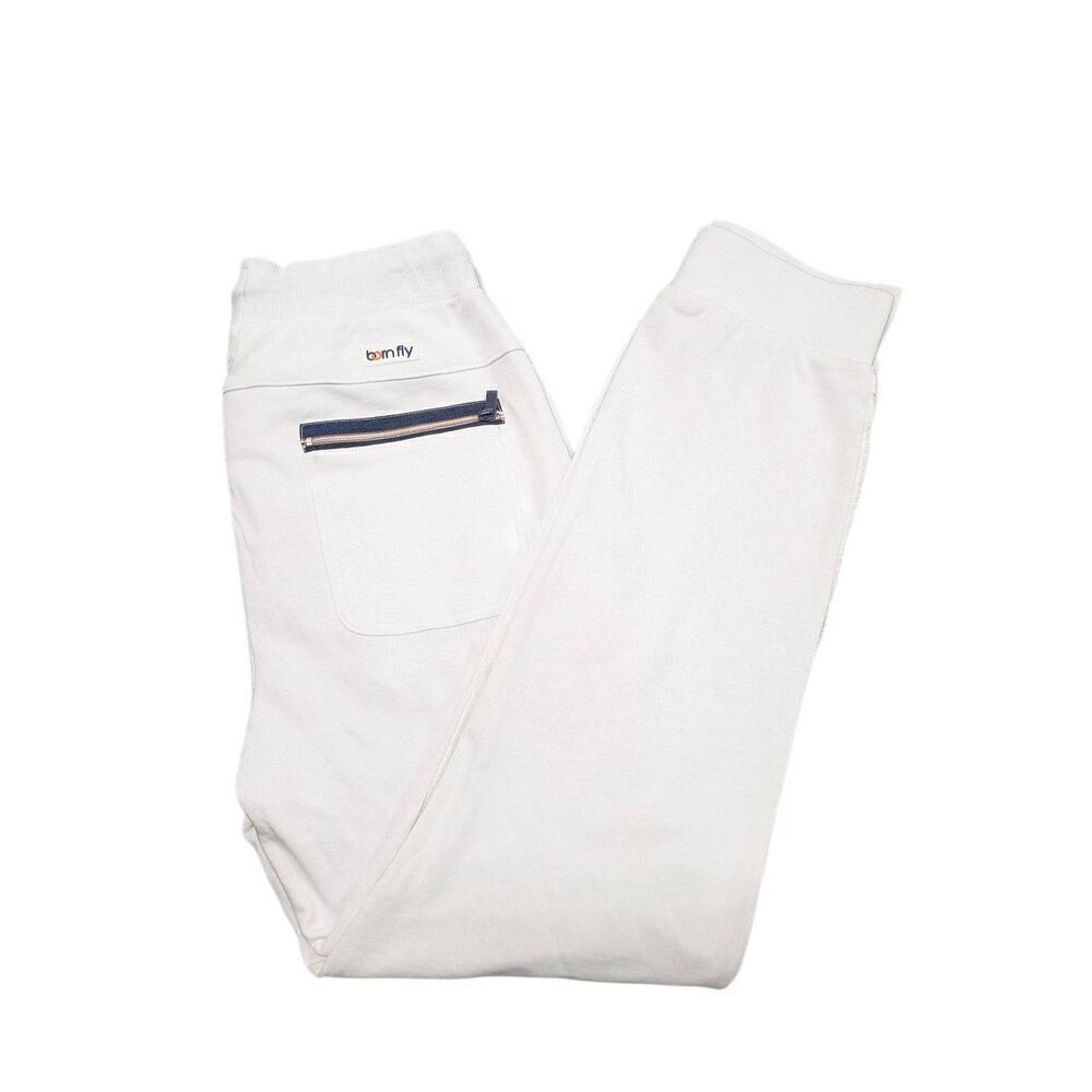 NWT Born Fly Anytown USA Multicolor Stripe White Track Pants Zip Pockets Men's E
